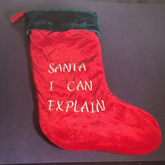 Fun Christmas stocking "Santa I Can Explain" embroidered Velvety red with green - Picture 1 of 7